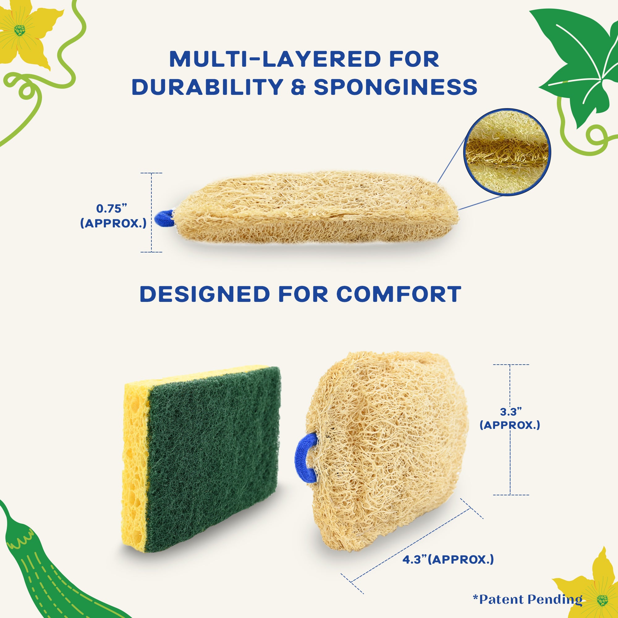 Loofah Fully Compostable Multi-colored Dish Sponge 4 Pack